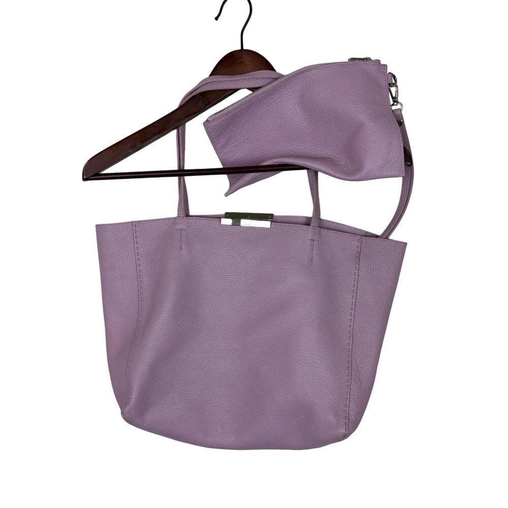 Ted Baker Clarkia Bow Detail Shopper Purple Pebbled Tote Bag with attached bag